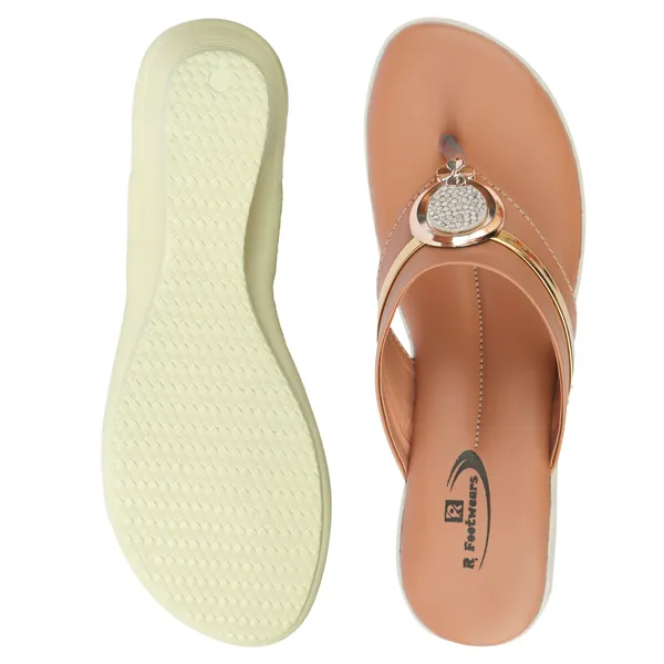 Peach_Synthetic_Leather_Floral_Embellished_Wedge_Flip_Flops_For_Women