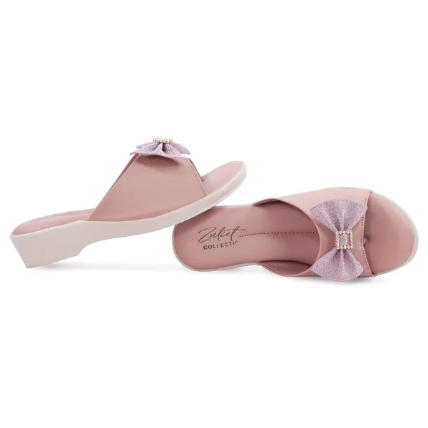 Pink_Synthetic_Leather_Bow_Detail_Slip-On_Wedge_Sandals_For_Women