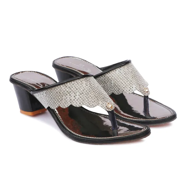 Black_Synthetic_Embellished_Scalloped_Block_Heel_Sandals_For_Women