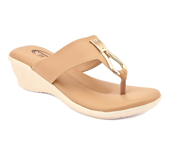 Tan_Synthetic_Leather_Metallic_Loop_Wedge_Sandals_For_Women