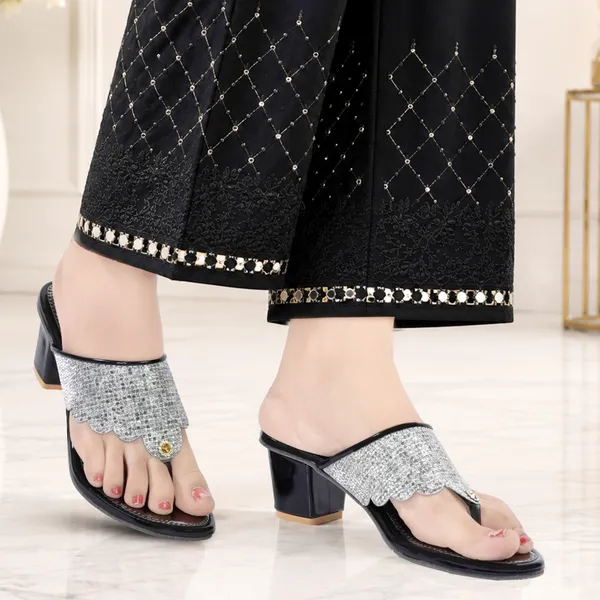Black_Synthetic_Embellished_Scalloped_Block_Heel_Sandals_For_Women
