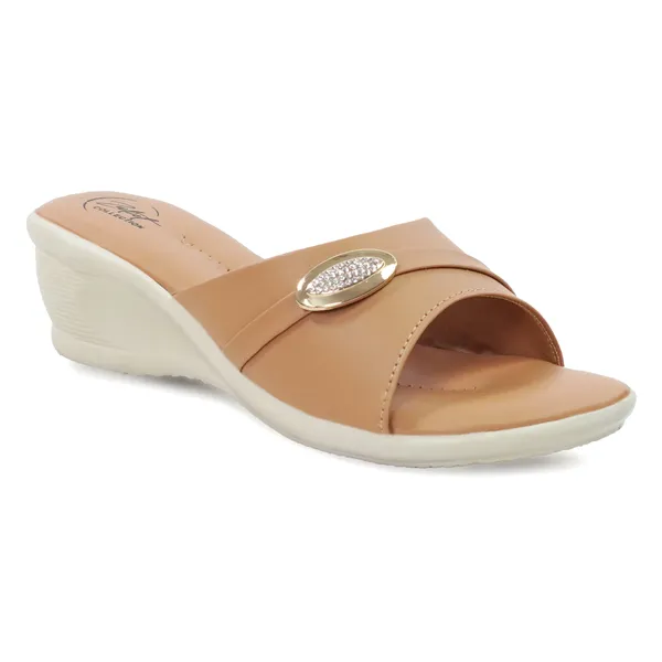 Tan_Synthetic_Leather_Slip-On_Wedge_Sandals_For_Women