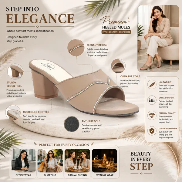 Beige_Synthetic_Leather_Embellished_Slip-On_Block_Heel_Mules_For_Women
