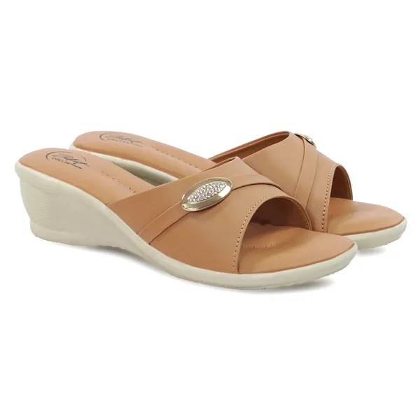 Tan_Synthetic_Leather_Slip-On_Wedge_Sandals_For_Women