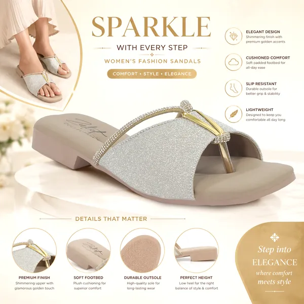 Silver_Synthetic_Leather_Glitter_Flat_Sandals_For_Women
