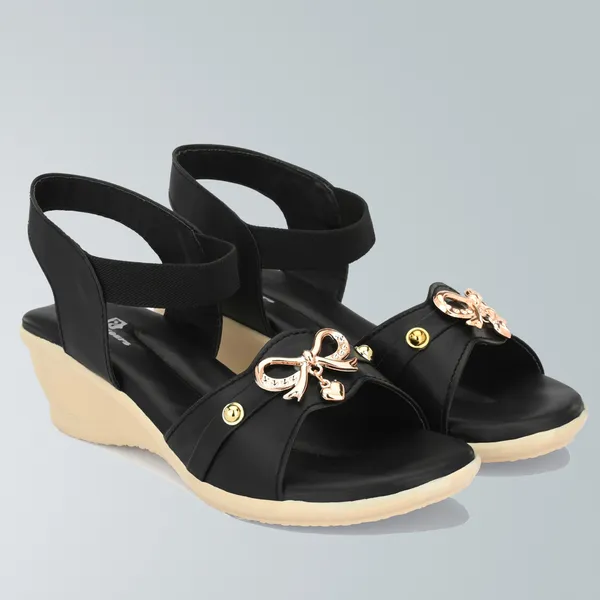 Black_Synthetic_Leather_Bow_Embellished_Slingback_Sandals_For_Women
