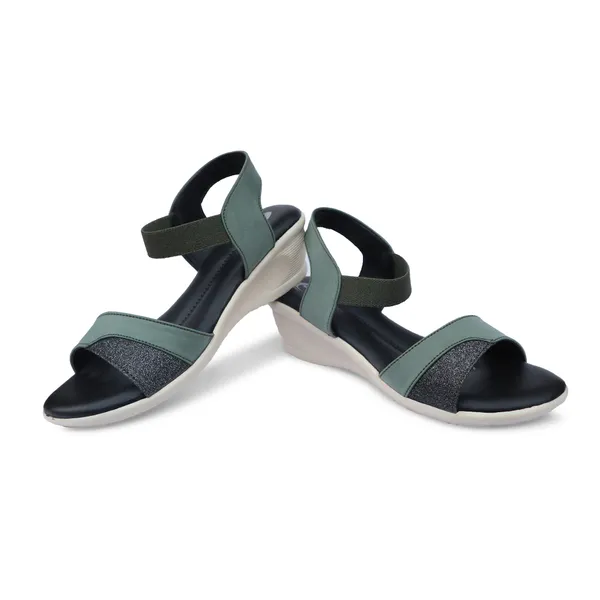 Green_Synthetic_Leather_Glitter_Strap_Wedge_Sandals_For_Women