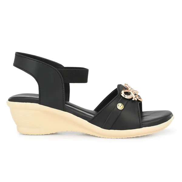 Black_Synthetic_Leather_Bow_Embellished_Slingback_Sandals_For_Women