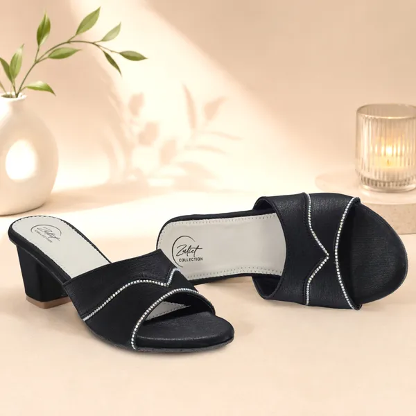 Black_Synthetic_Leather_Stone_Detail_Block_Heel_Sliders_For_Women