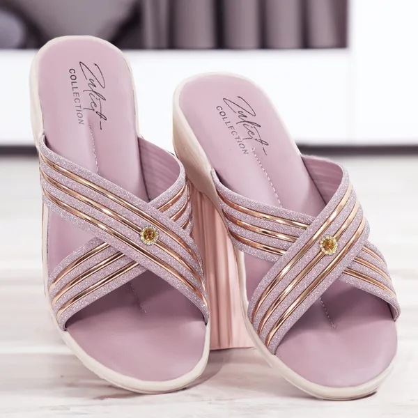 Pink_Synthetic_Glitter_Crisscross_Wedge_Sandals_For_Women