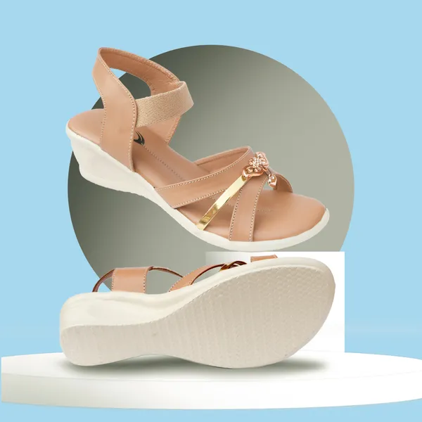 Beige_Synthetic_Leather_Ankle_Strap_Wedge_Sandals_For_Women