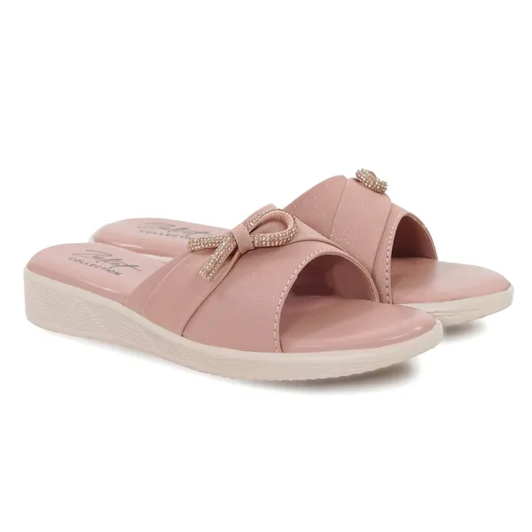 Pink_Synthetic_Leather_Bow_Detail_Wedge_Sandals_For_Women