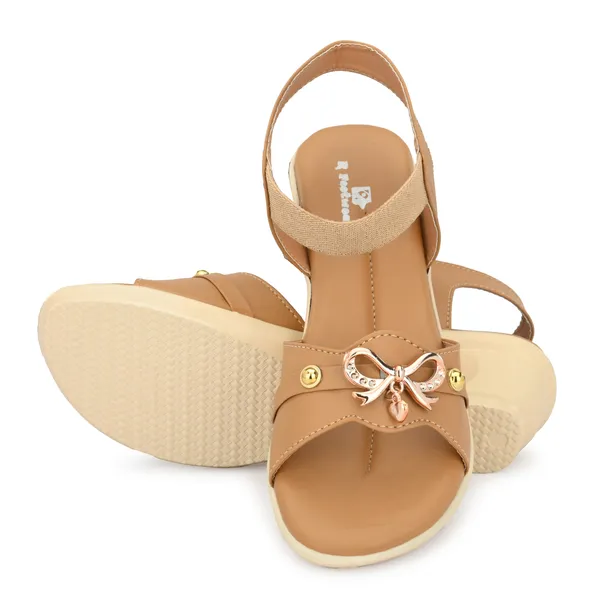 Tan_Synthetic_Leather_Bow_Embellished_Slingback_Sandals_For_Women