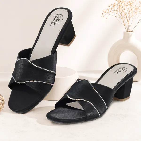 Black_Synthetic_Leather_Slip-On_Block_Heel_Sandals_For_Women