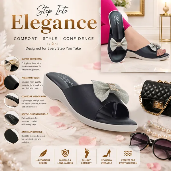 Black_Synthetic_Leather_Glitter_Bow_Wedge_Sandals_For_Women