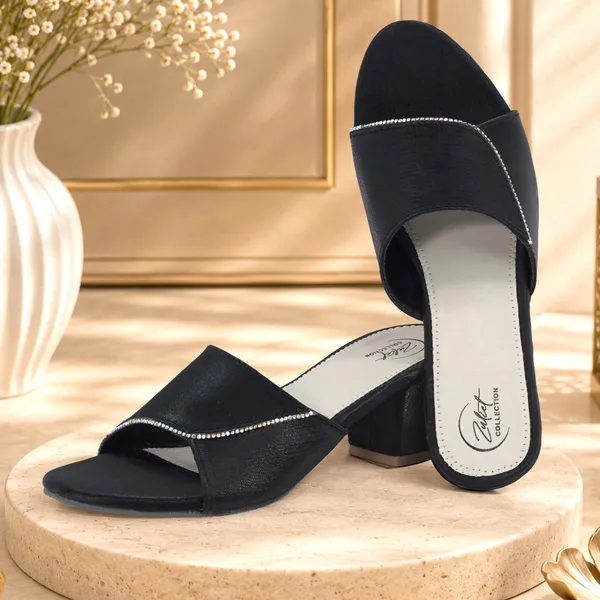 Black_Synthetic_Leather_Slip-On_Block_Heel_Mules_For_Women
