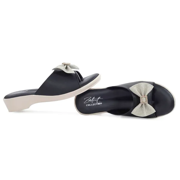 Black_Synthetic_Leather_Glitter_Bow_Wedge_Sandals_For_Women