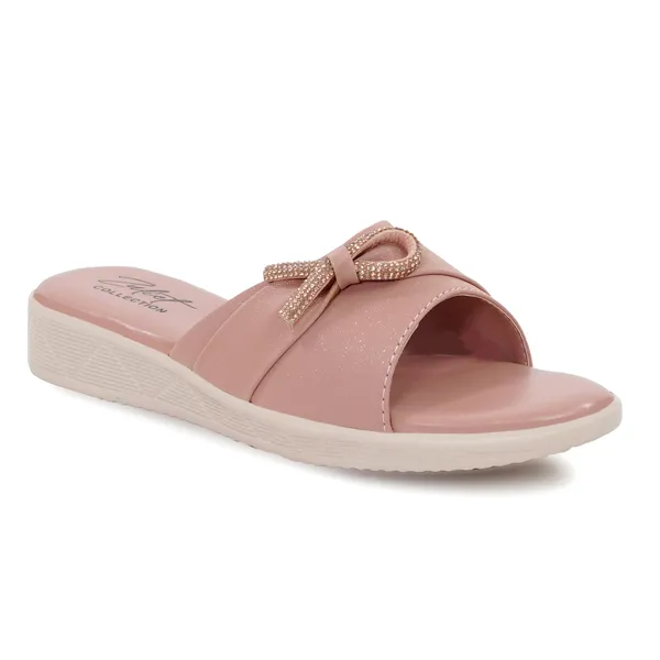 Pink_Synthetic_Leather_Bow_Detail_Wedge_Sandals_For_Women