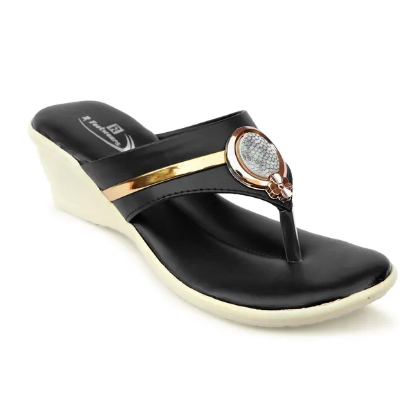 Black_Synthetic_Leather_Embellished_Slip-On_Wedge_Sandals_For_Women