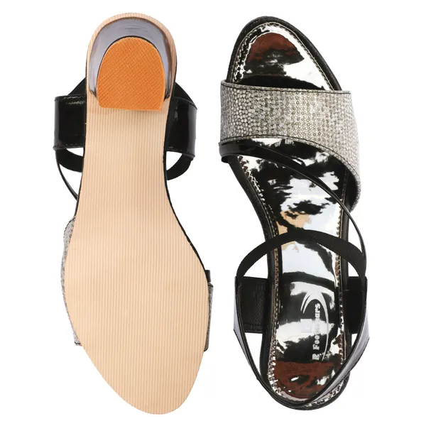 Black_Synthetic_Textured_Strap_Wedge_Sandals_For_Women