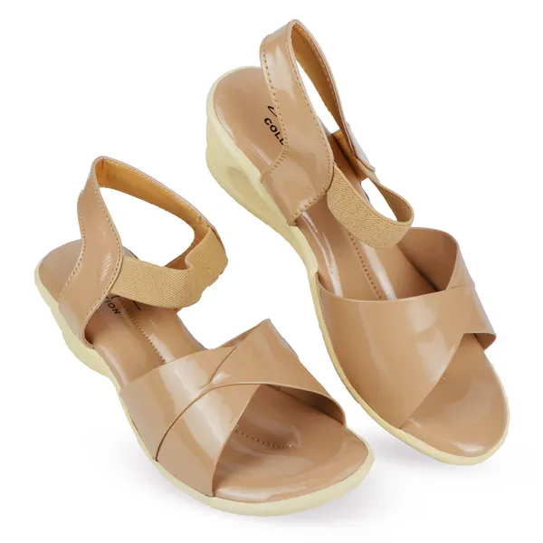 Beige_Patent_Leather_Overlapping_Strap_Sandals_For_Women