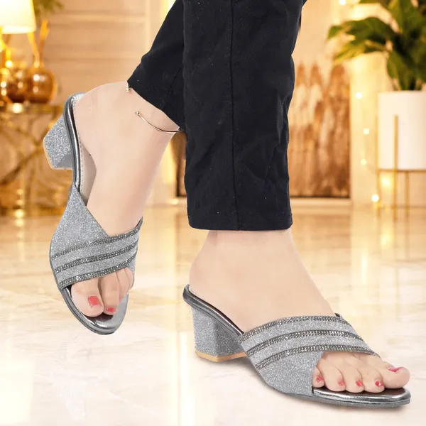 Grey_Glitter_Block_Heel_Slip_On_Mules_For_Women