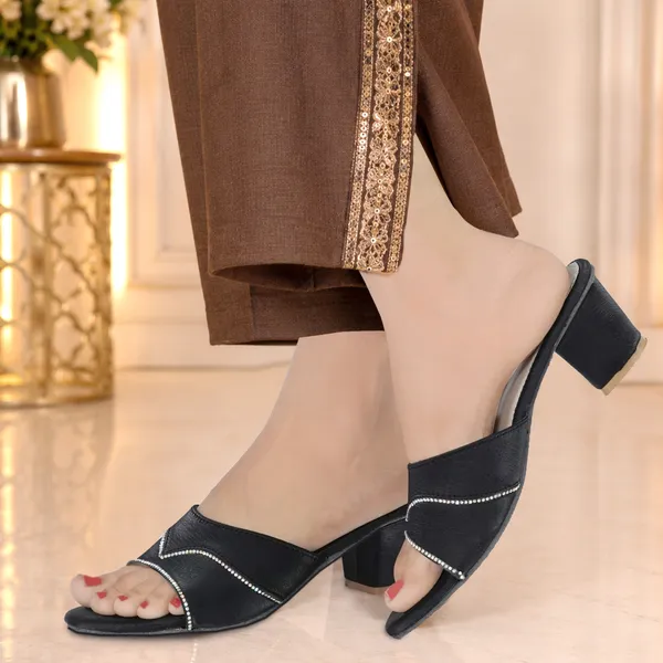 Black_Synthetic_Leather_Stone_Detail_Block_Heel_Sliders_For_Women
