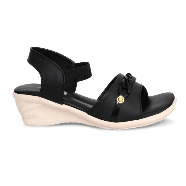 Black_Synthetic_Leather_Chain_Accent_Wedge_Sandals_For_Women