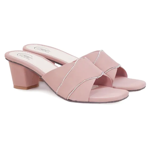Pink_Synthetic_Leather_Rhinestone_Block_Heel_Mules_For_Women