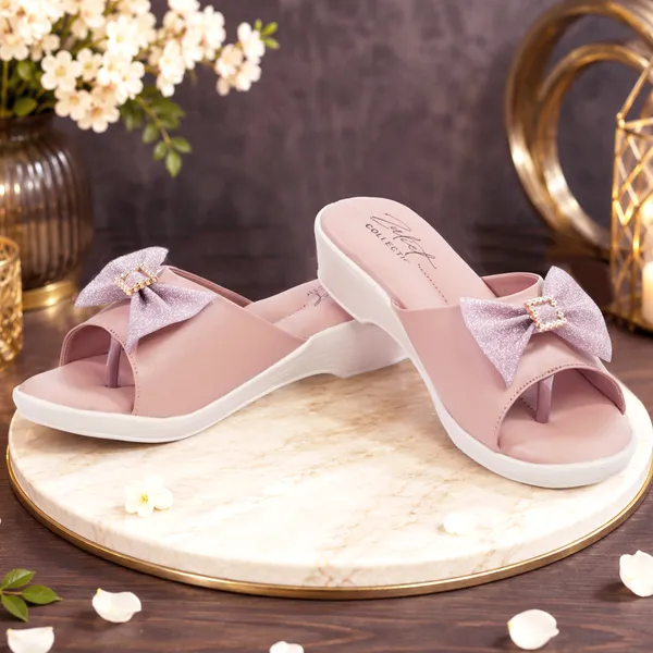 Pink_Synthetic_Leather_Bow_Detail_Slip-On_Wedge_Sandals_For_Women