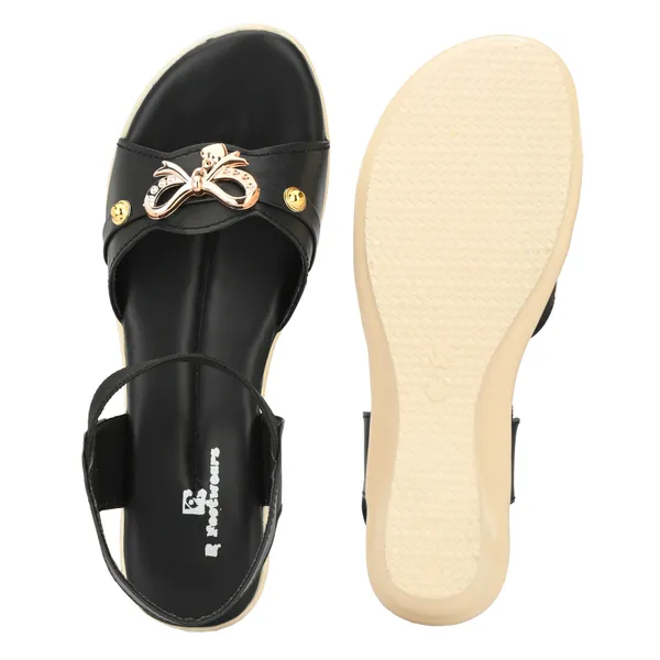 Black_Synthetic_Leather_Bow_Embellished_Slingback_Sandals_For_Women