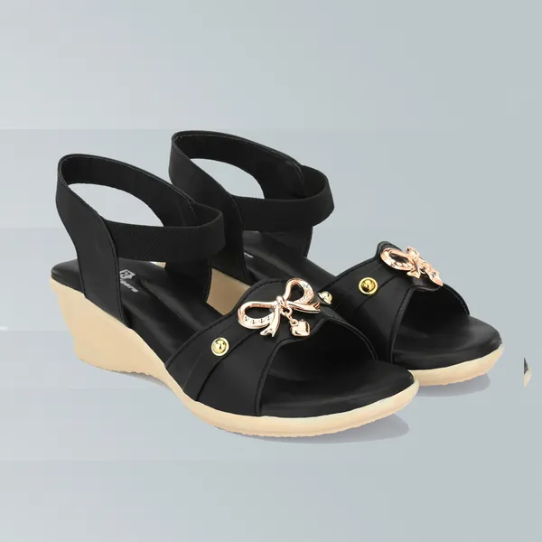 Black_Synthetic_Leather_Bow_Embellished_Slingback_Sandals_For_Women