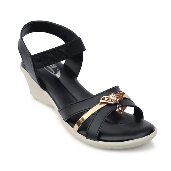 Black_Synthetic_Leather_Floral_Embellished_Wedge_Sandals_For_Women