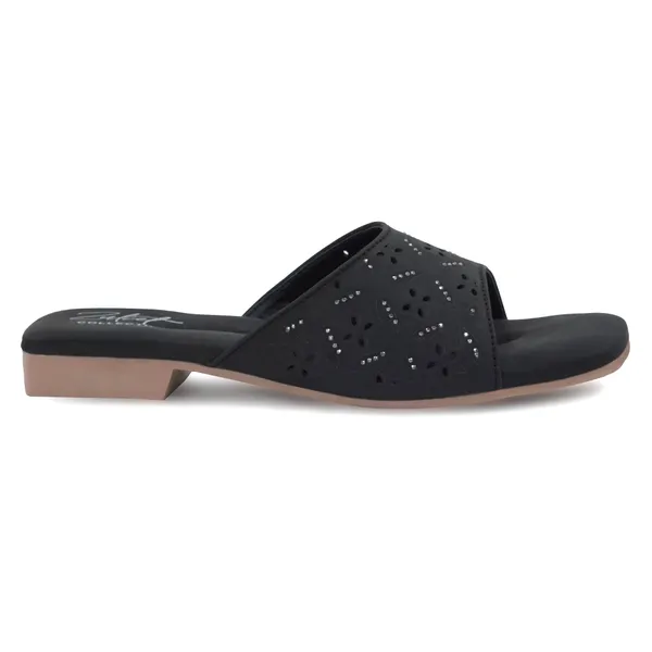 Black_Synthetic_Leather_Perforated_Slip-On_Sandals_For_Women