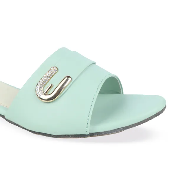 Mint_Green_Synthetic_Leather_Embellished_Flat_Sandals_For_Women