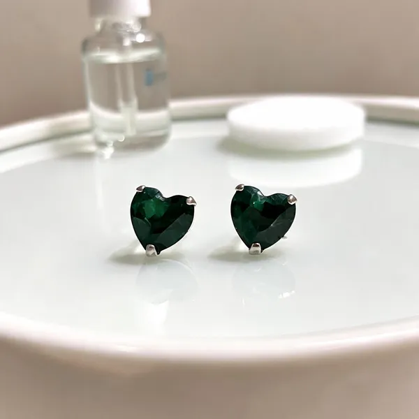 Green_Heart_Shaped_925_Silver_Stud_Earrings_For_Women