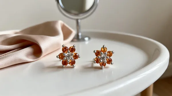 Orange_925_Silver_Floral_Stud_Earrings_For_Women