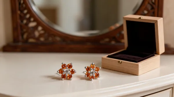 Orange_925_Silver_Floral_Stud_Earrings_For_Women