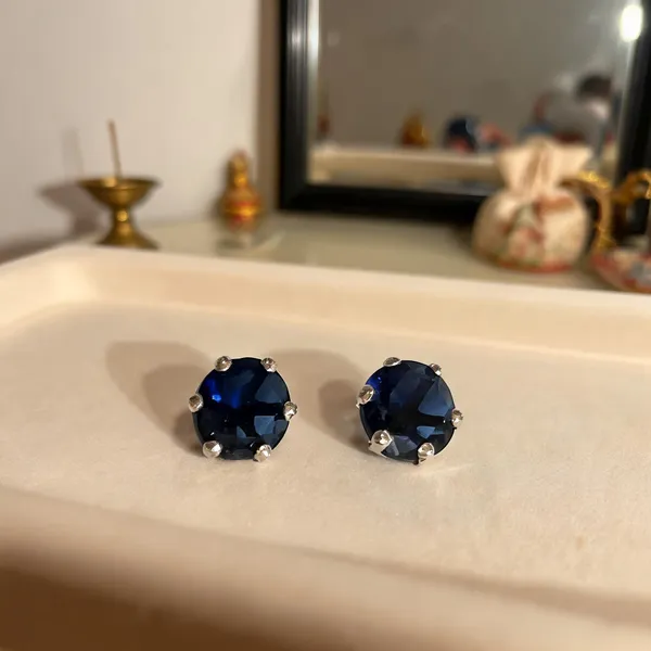 Blue_925_Silver_Round_Stud_Earrings_For_Women