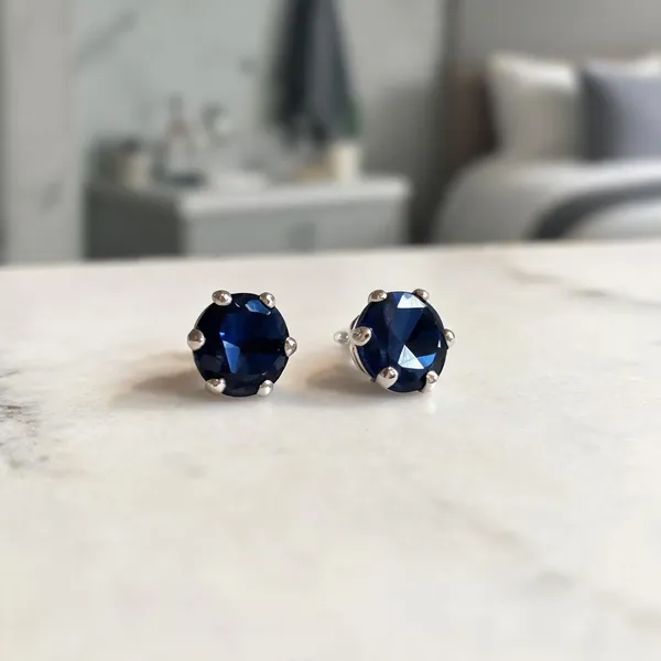 Blue_925_Silver_Round_Stud_Earrings_For_Women