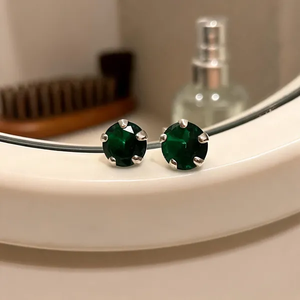 Green_925_Silver_Faceted_Stud_Earrings_For_Women
