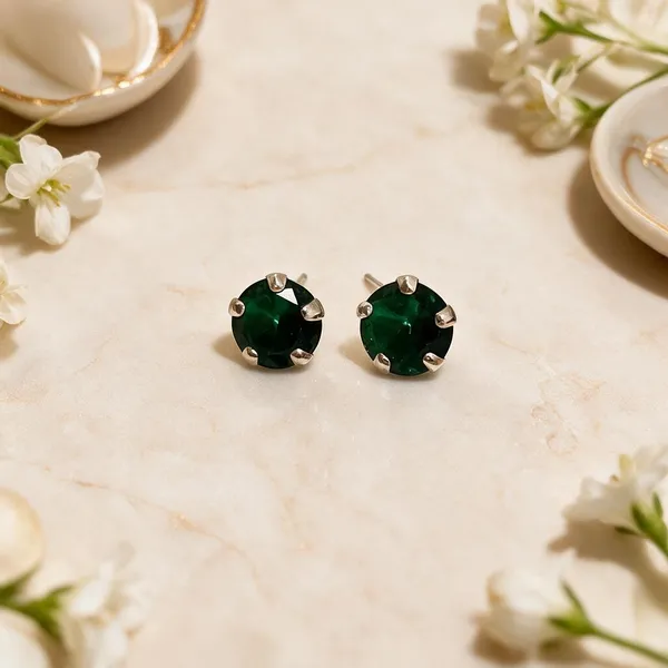 925_Green_Circle_Sterling_Silver_Studs