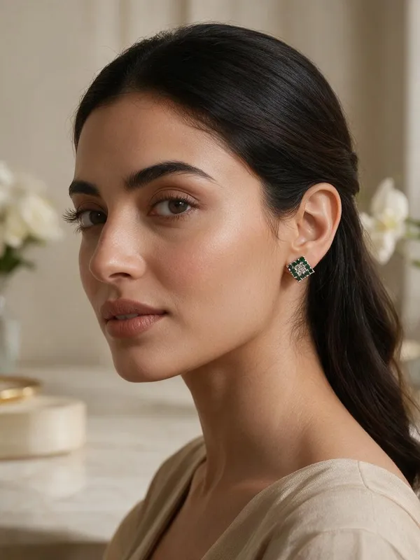925_Silver_Emerald_Crystal_Square_Studs_💚✨
