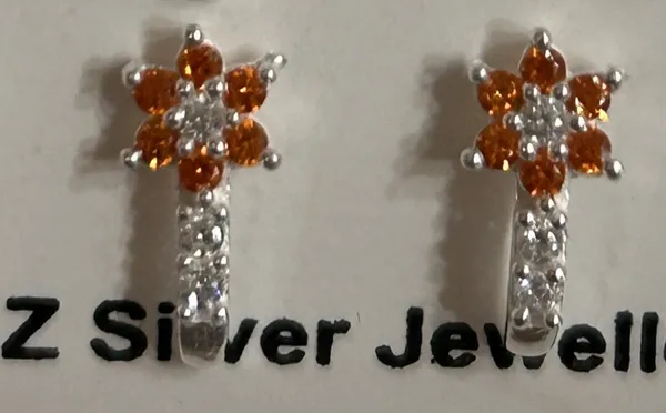 Silver_&_Orange_925_Silver_Floral_Drop_Earrings_For_Women