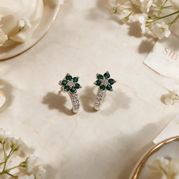 925_Emerald_Green_Floral_Curve_Drop_Studs
