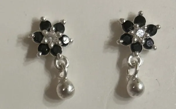 Silver_Black_925_Sterling_Floral_Drop_Earrings_For_Women