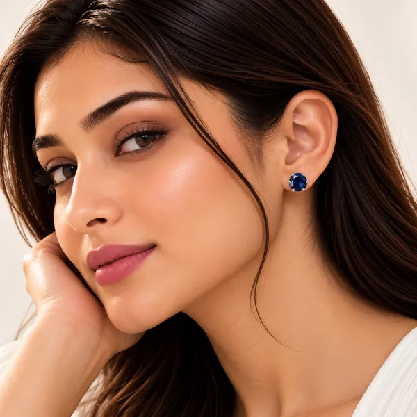925_Blue_Round_Sterling_Silver_Studs
