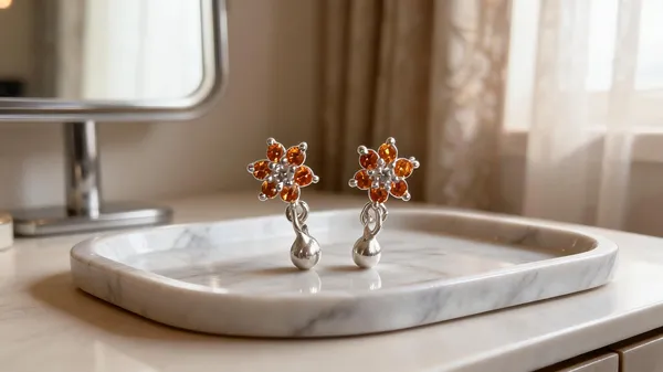 Orange_Stone_925_Silver_Floral_Drop_Earrings_For_Women