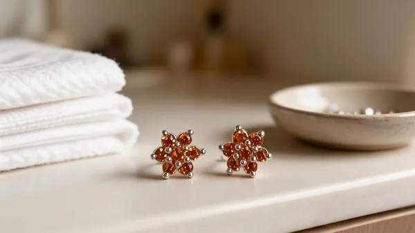 Orange_Stone_925_Silver_Cluster_Stud_Earrings_For_Women