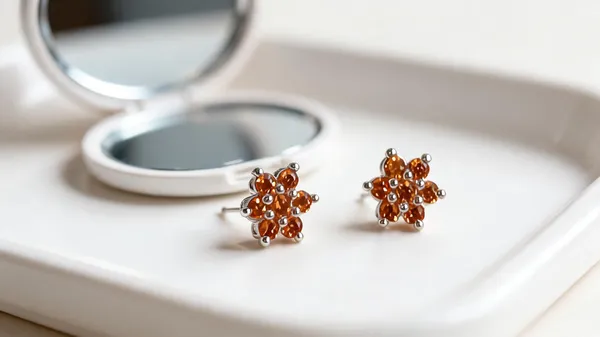 Orange_Stone_925_Silver_Cluster_Stud_Earrings_For_Women